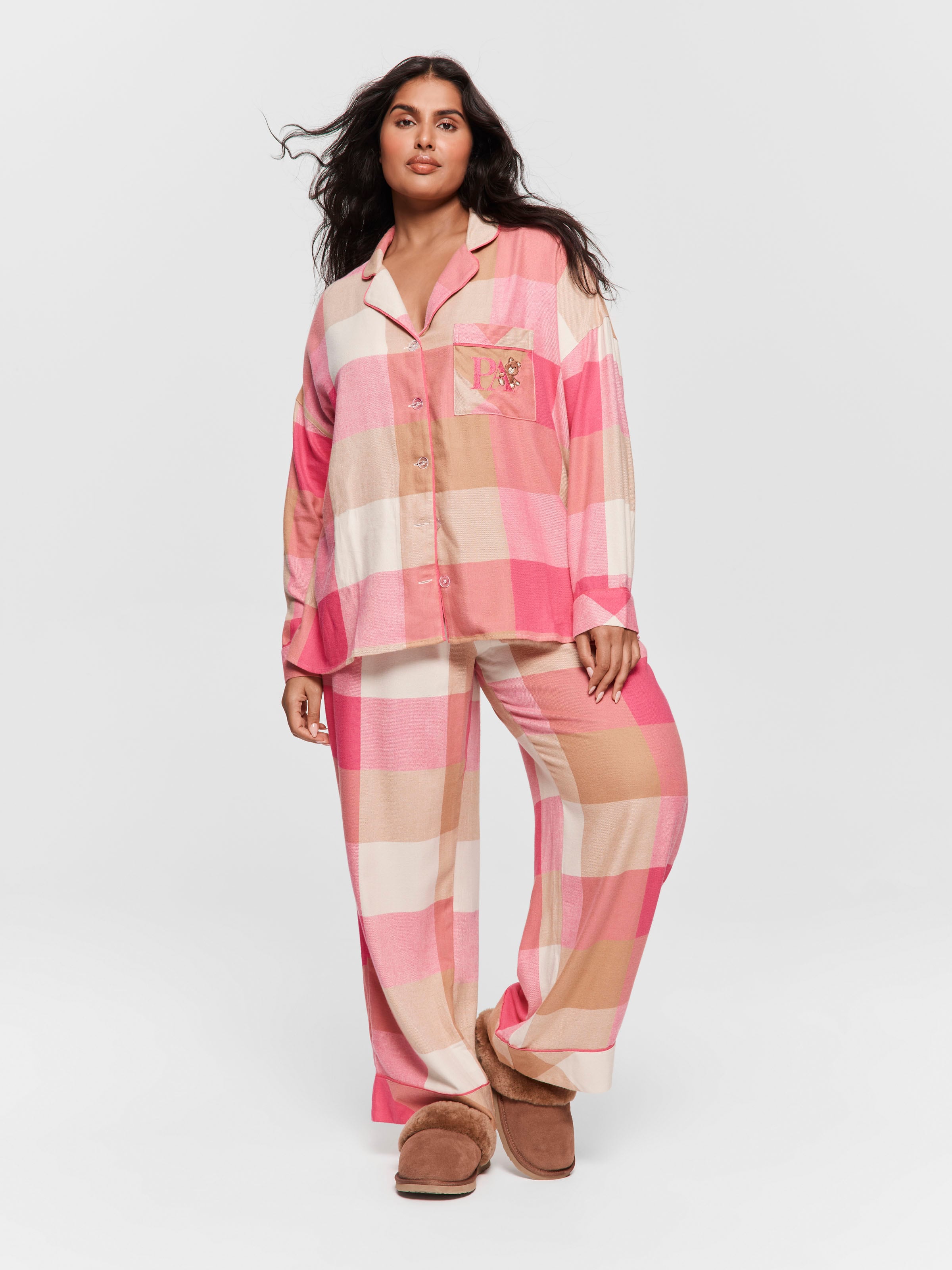 P.A. Plus Pink & Caramel Buffalo Check Bamboo Flannelette Pj Set