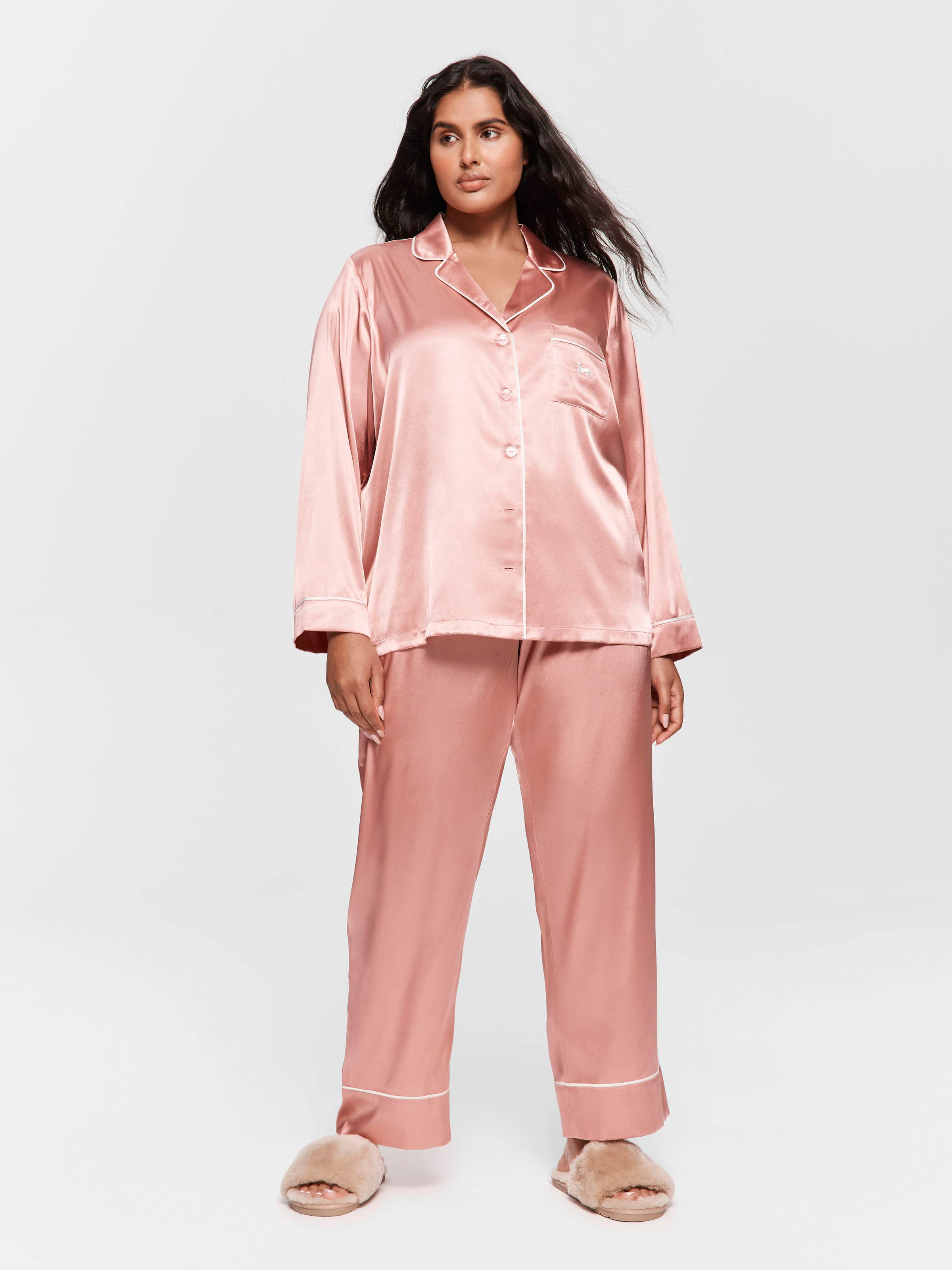 P.A. Plus Rose Gold Satin Long Sleeve Pj Set