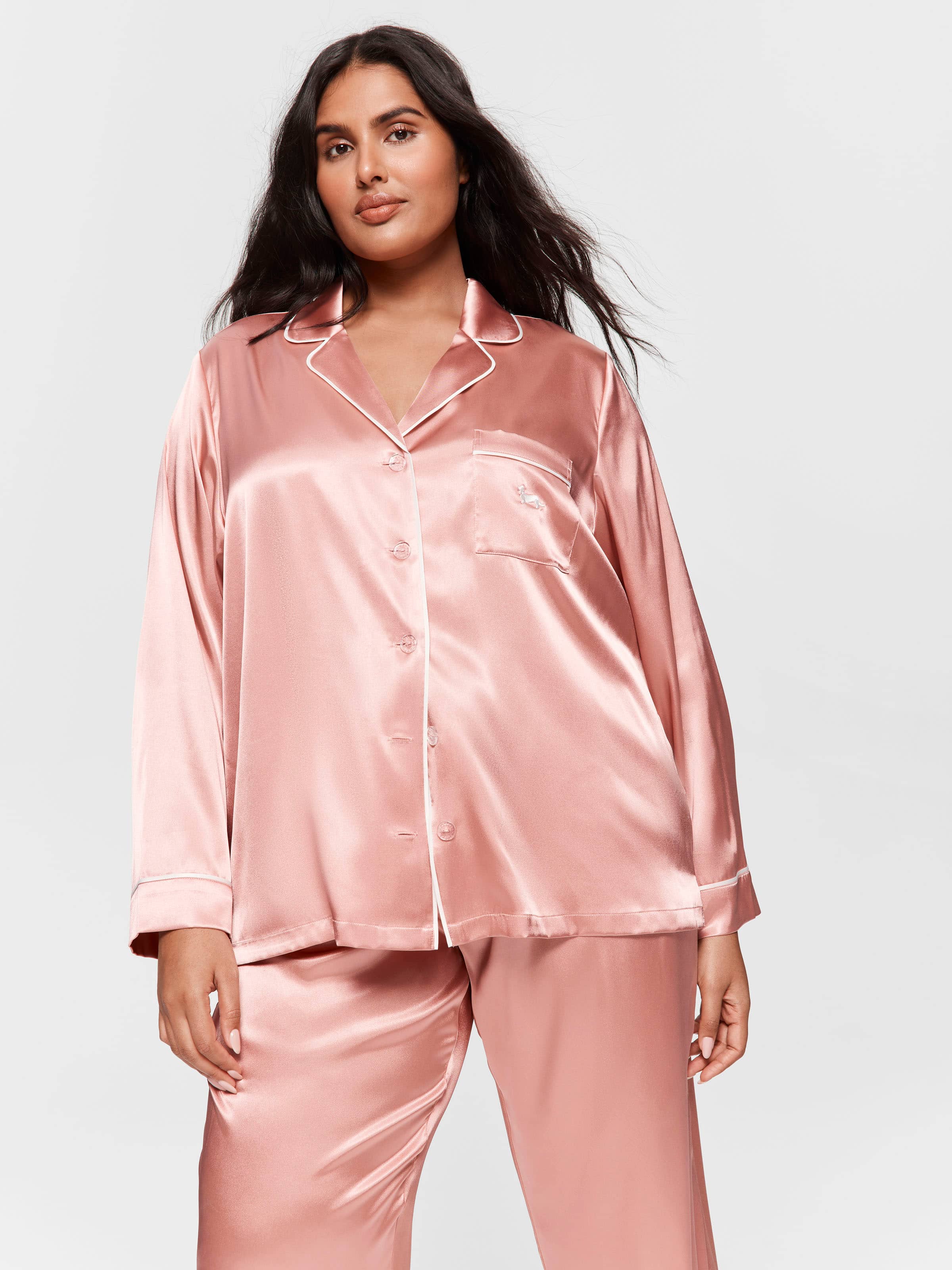 P.A. Plus Rose Gold Satin Long Sleeve Pj Set