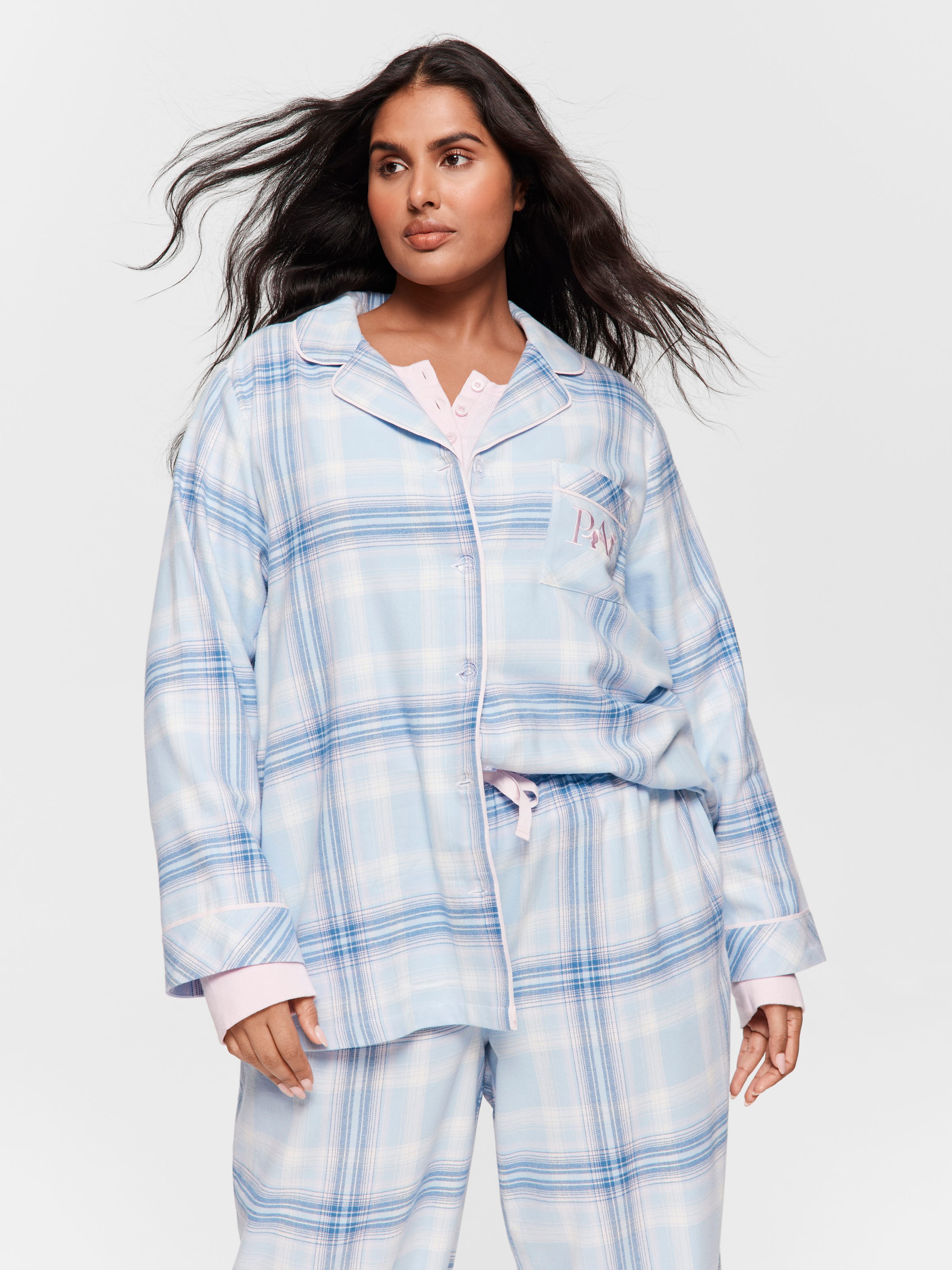 P.A. Plus Blue Check Flannelette Pj Set
