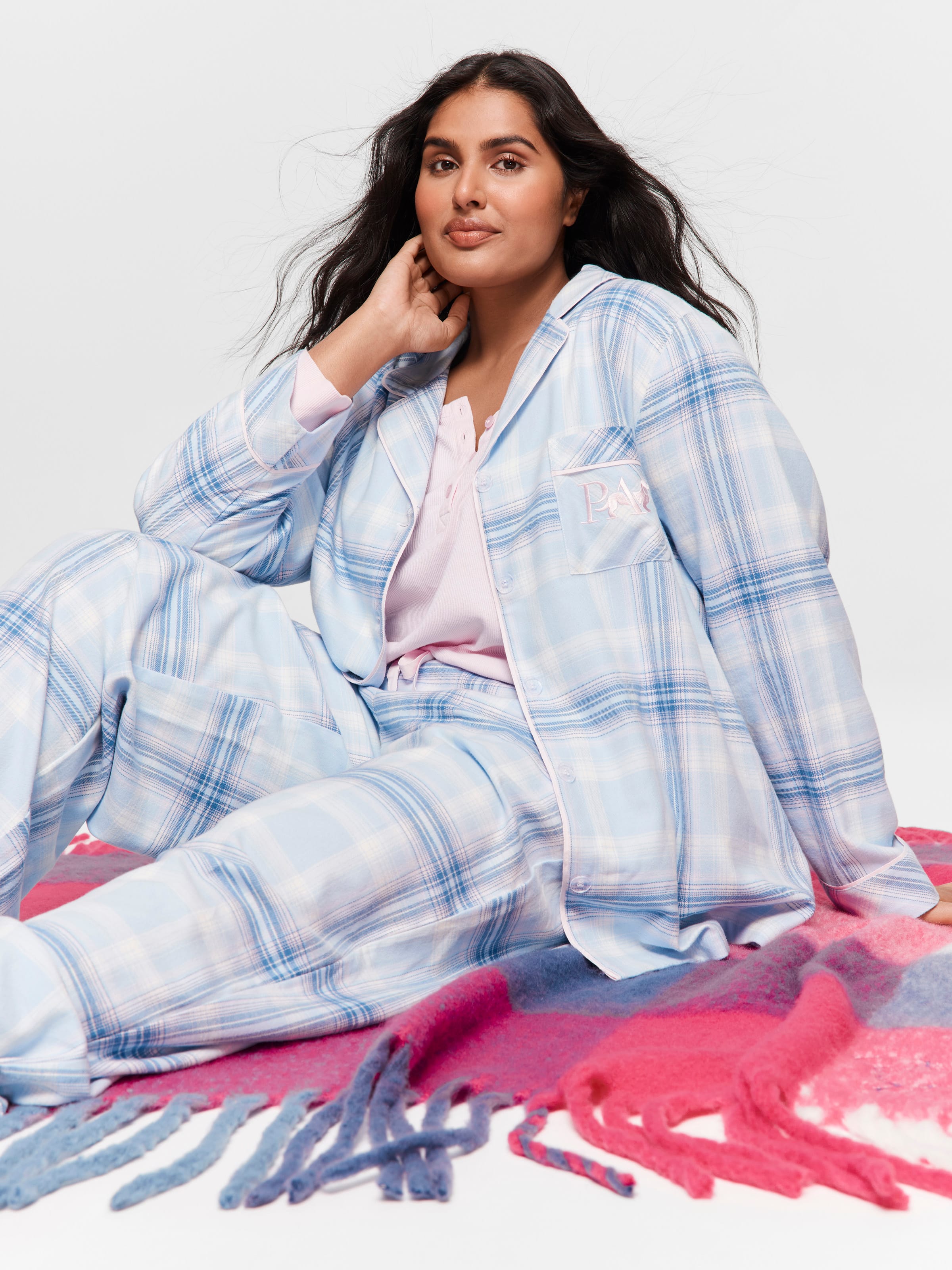P.A. Plus Blue Check Flannelette Pj Set