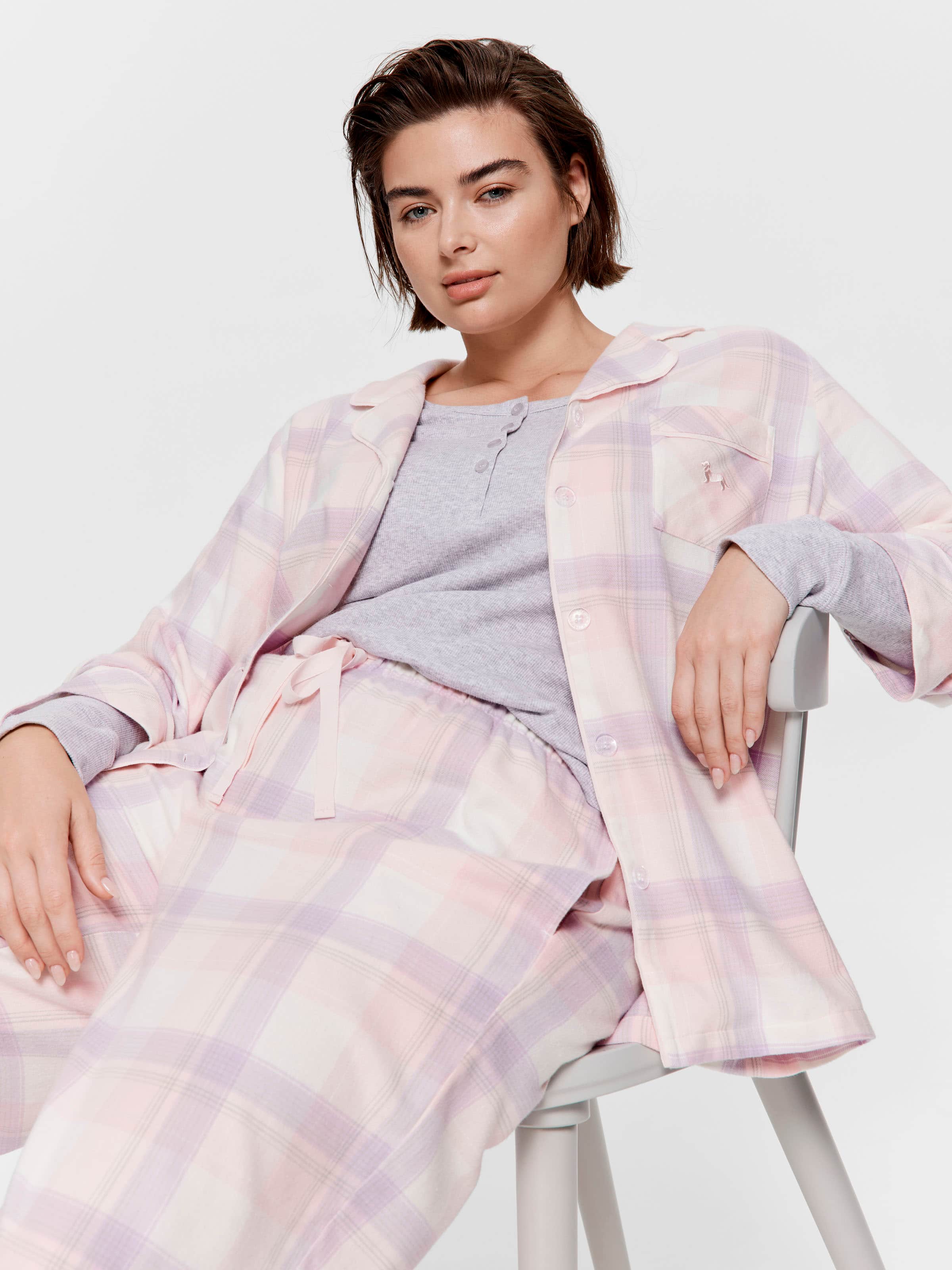 P.A. Plus Pink & Lilac Check Flannelette Classic Pj Set