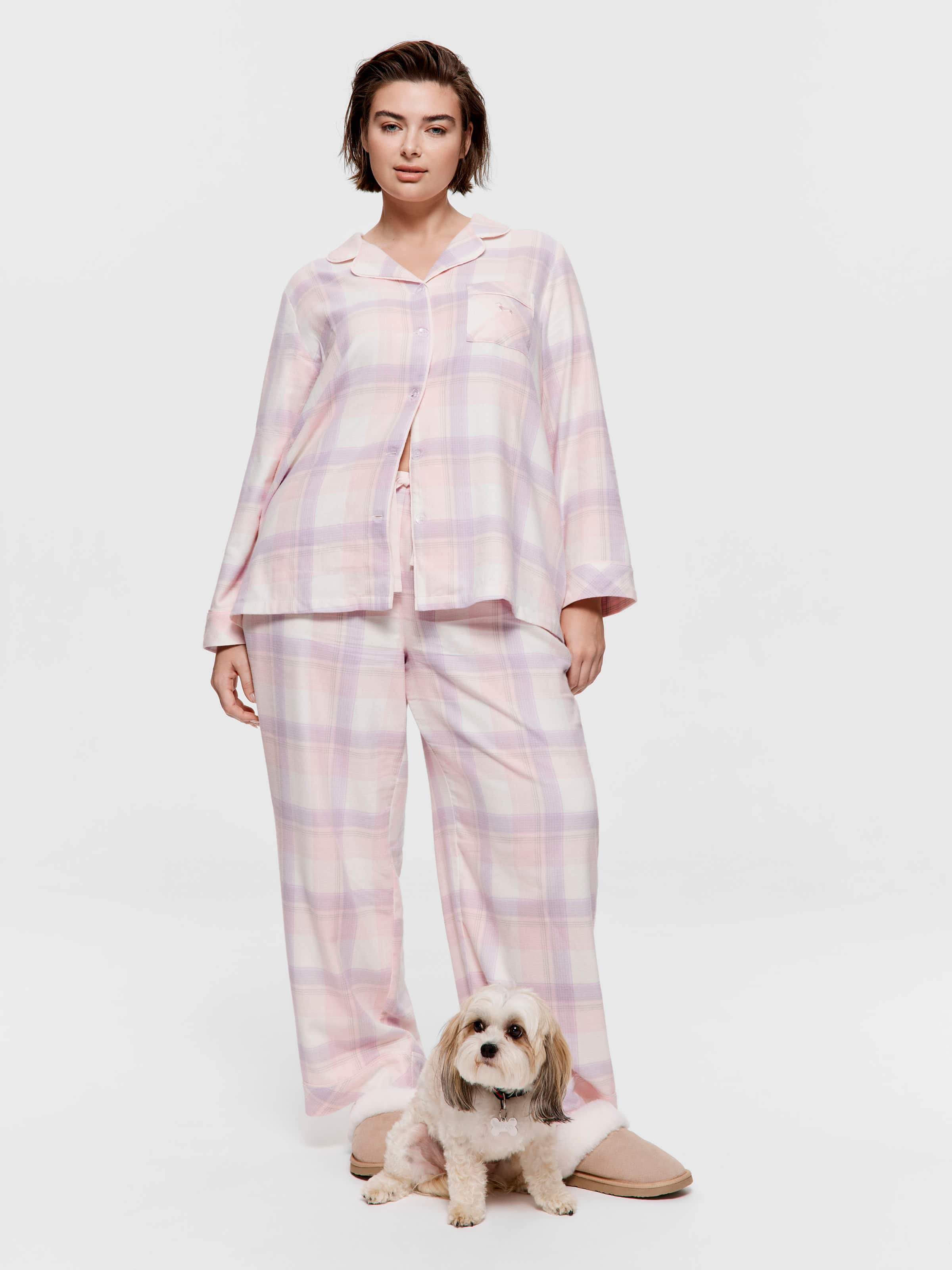 P.A. Plus Pink & Lilac Check Flannelette Classic Pj Set