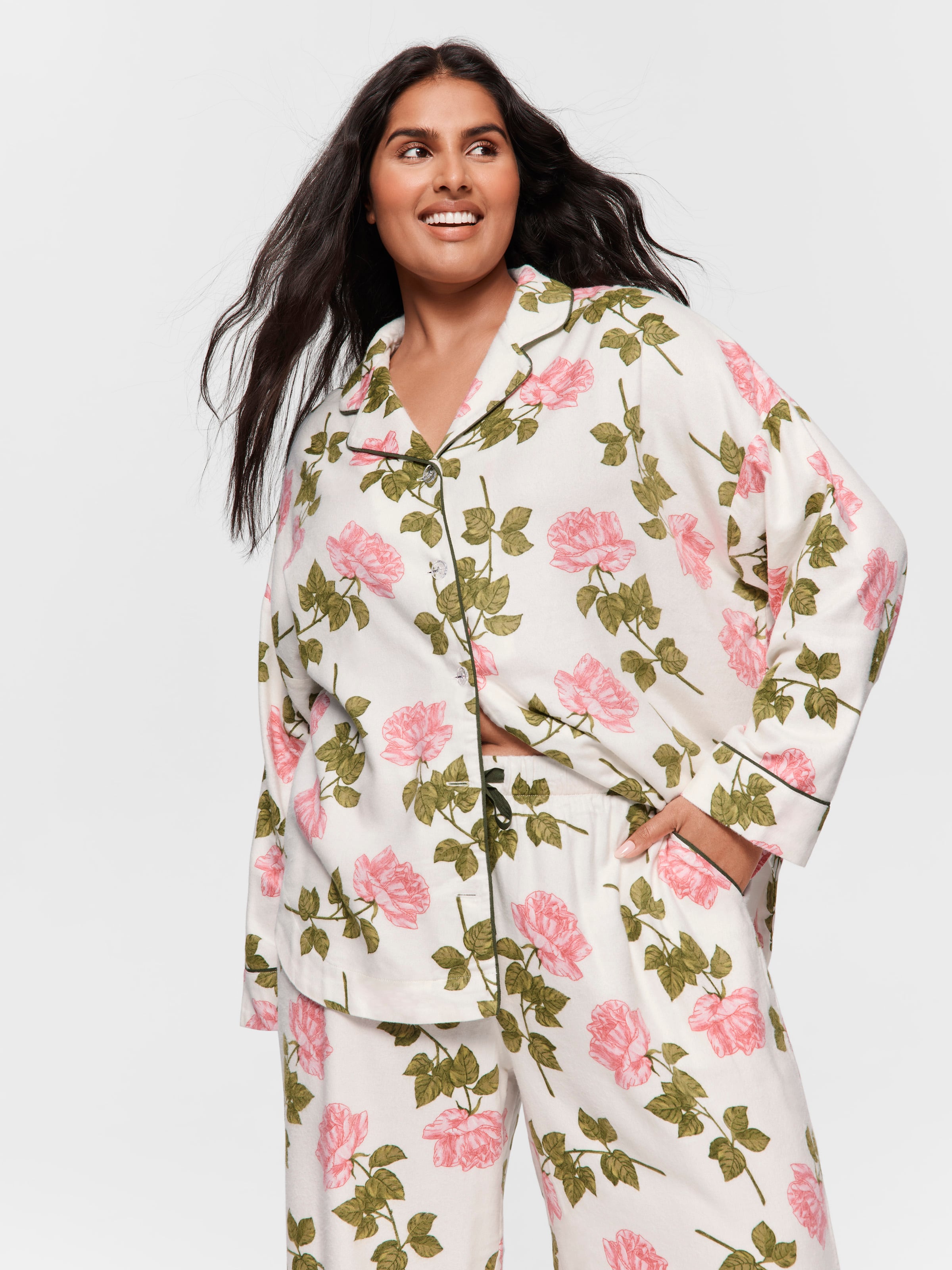 P.A. Plus Pretty Rose Bamboo Flannelette Classic Pj Set