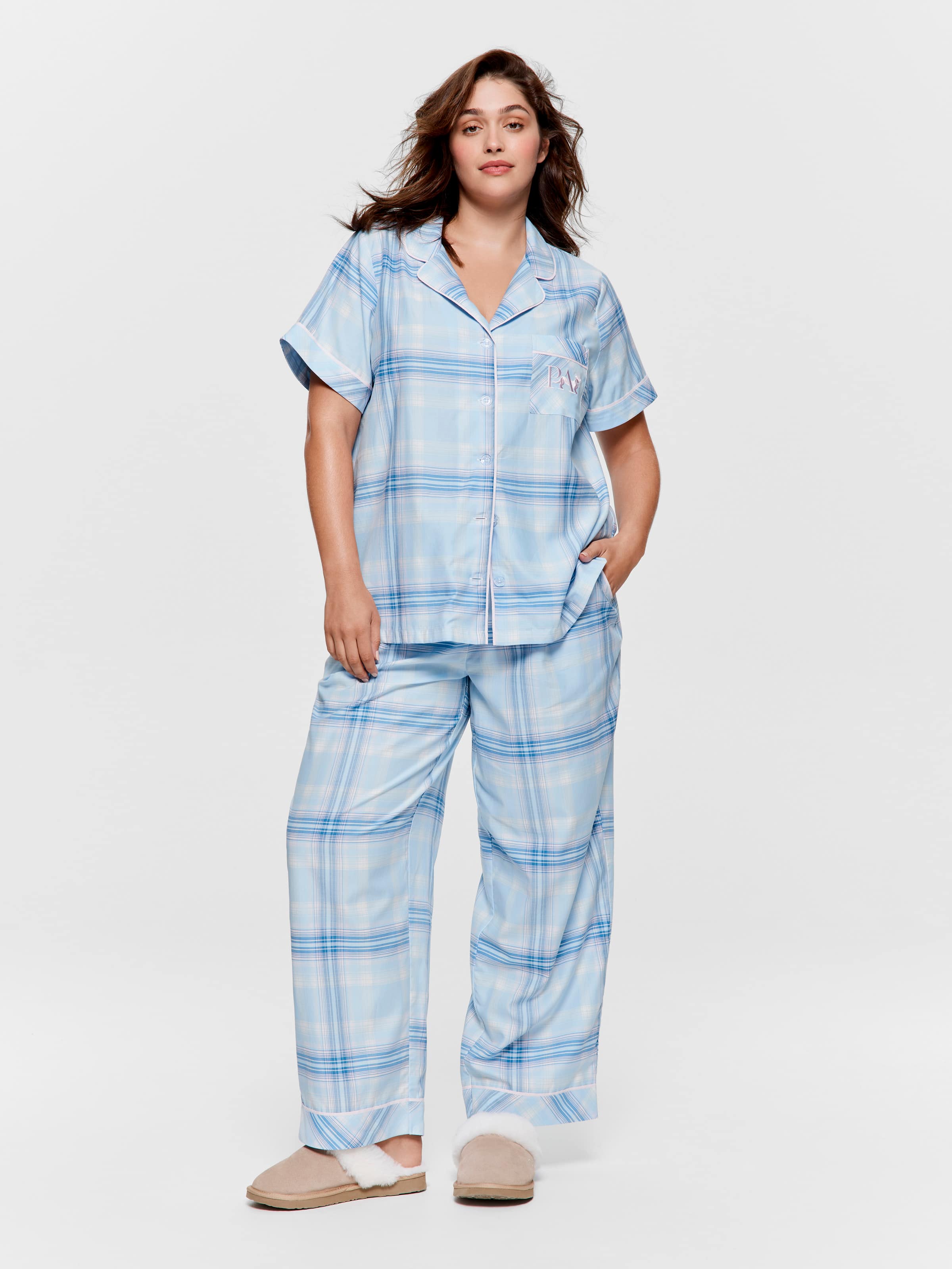 P.A. Plus Blue Check 100% Cotton Pj Set