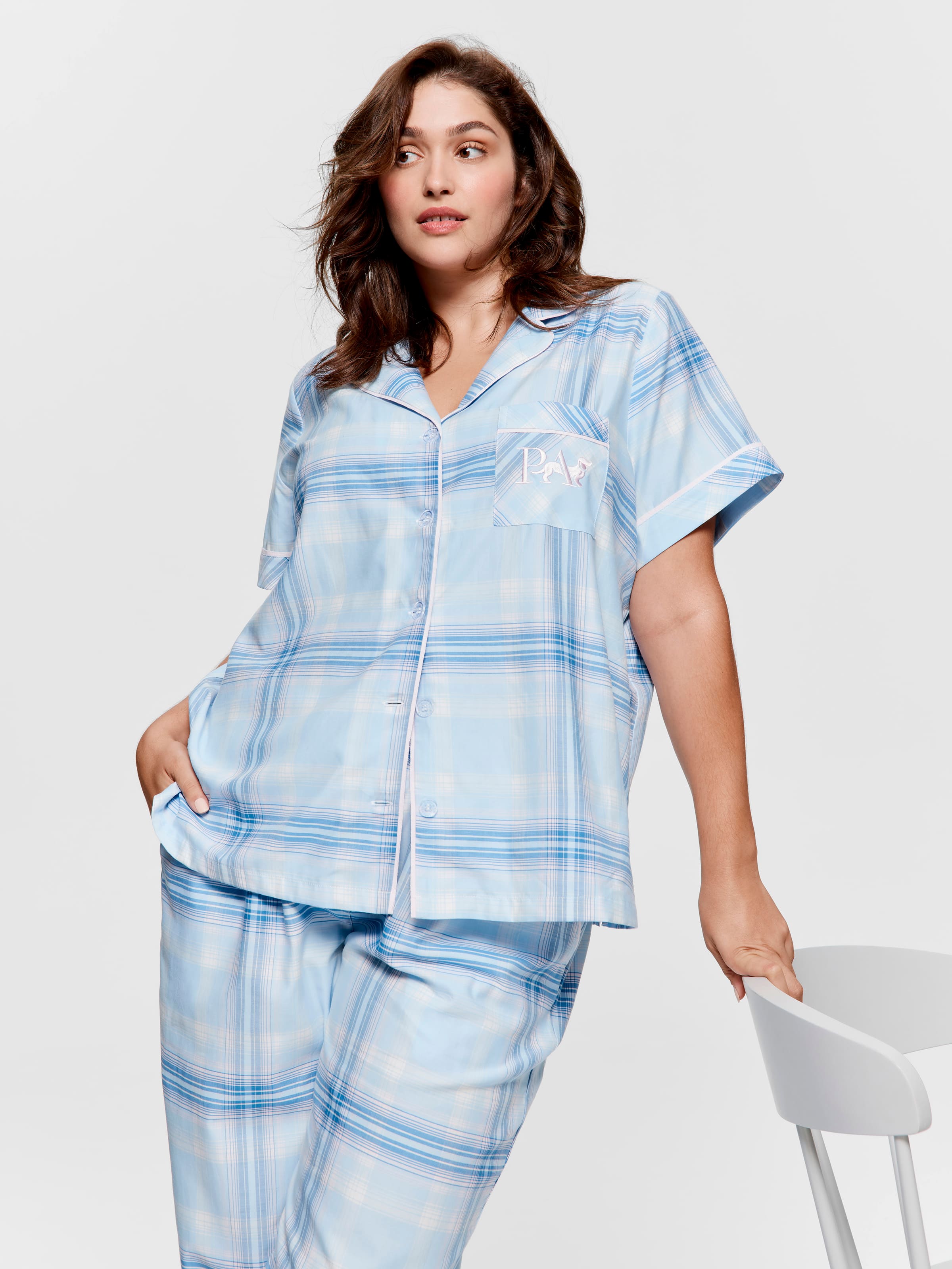 P.A. Plus Blue Check 100% Cotton Pj Set