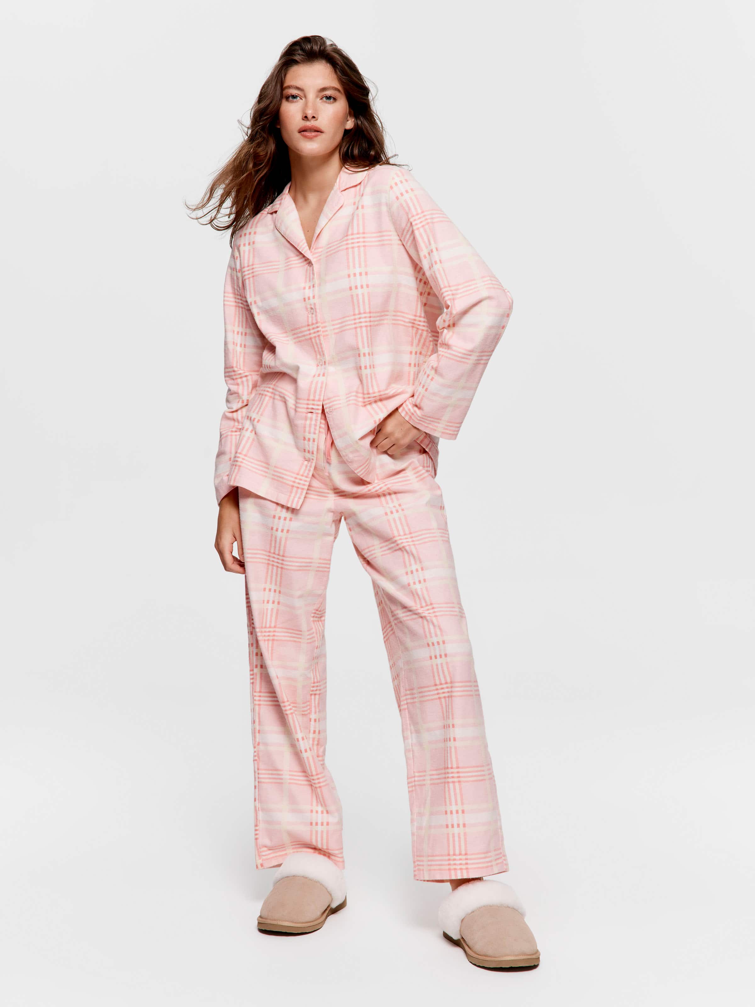 Peach Check Classic Flannelette Pj Set