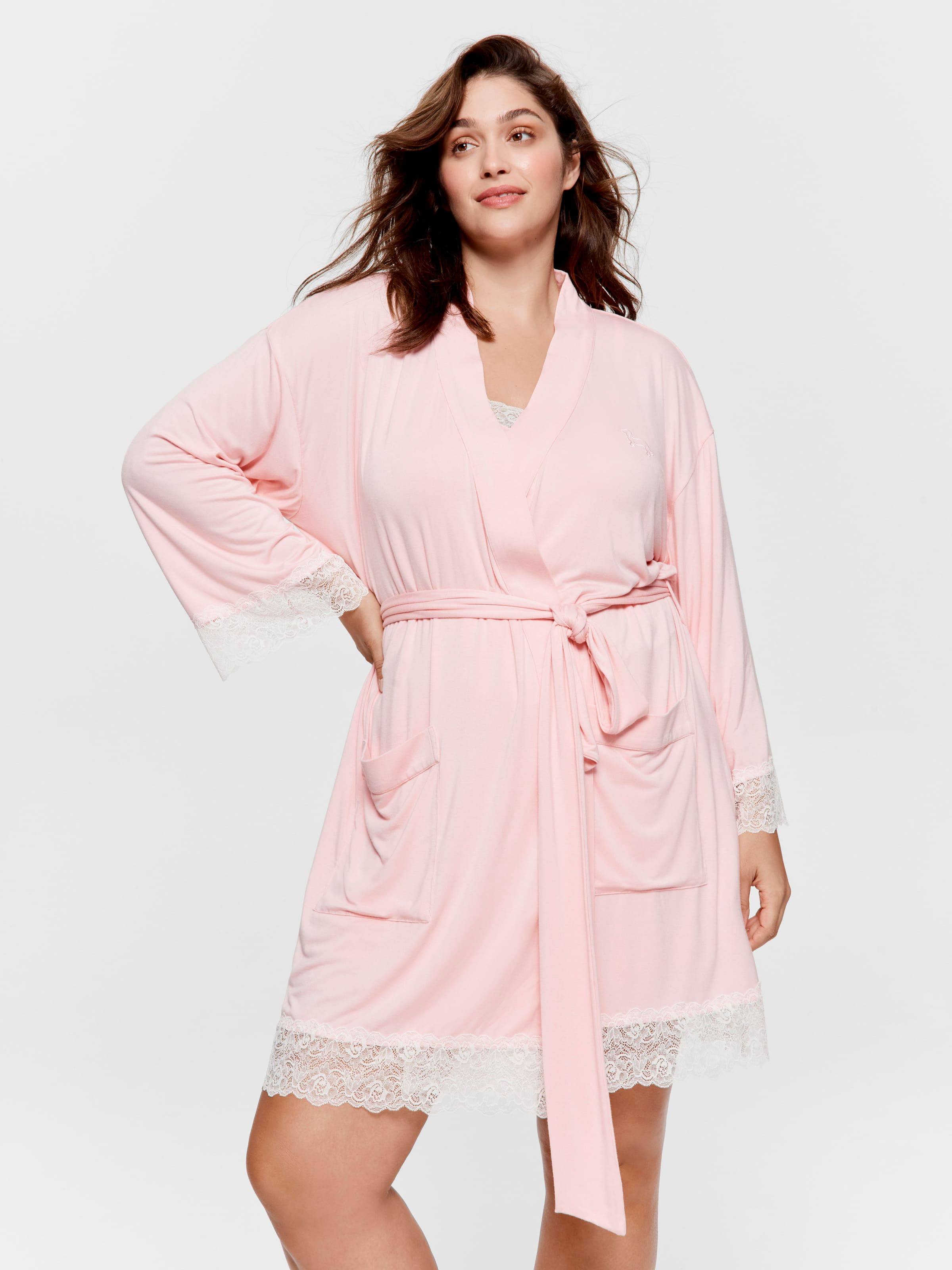 P.A. Plus Lace Trim Bamboo Jersey Kimono Gown