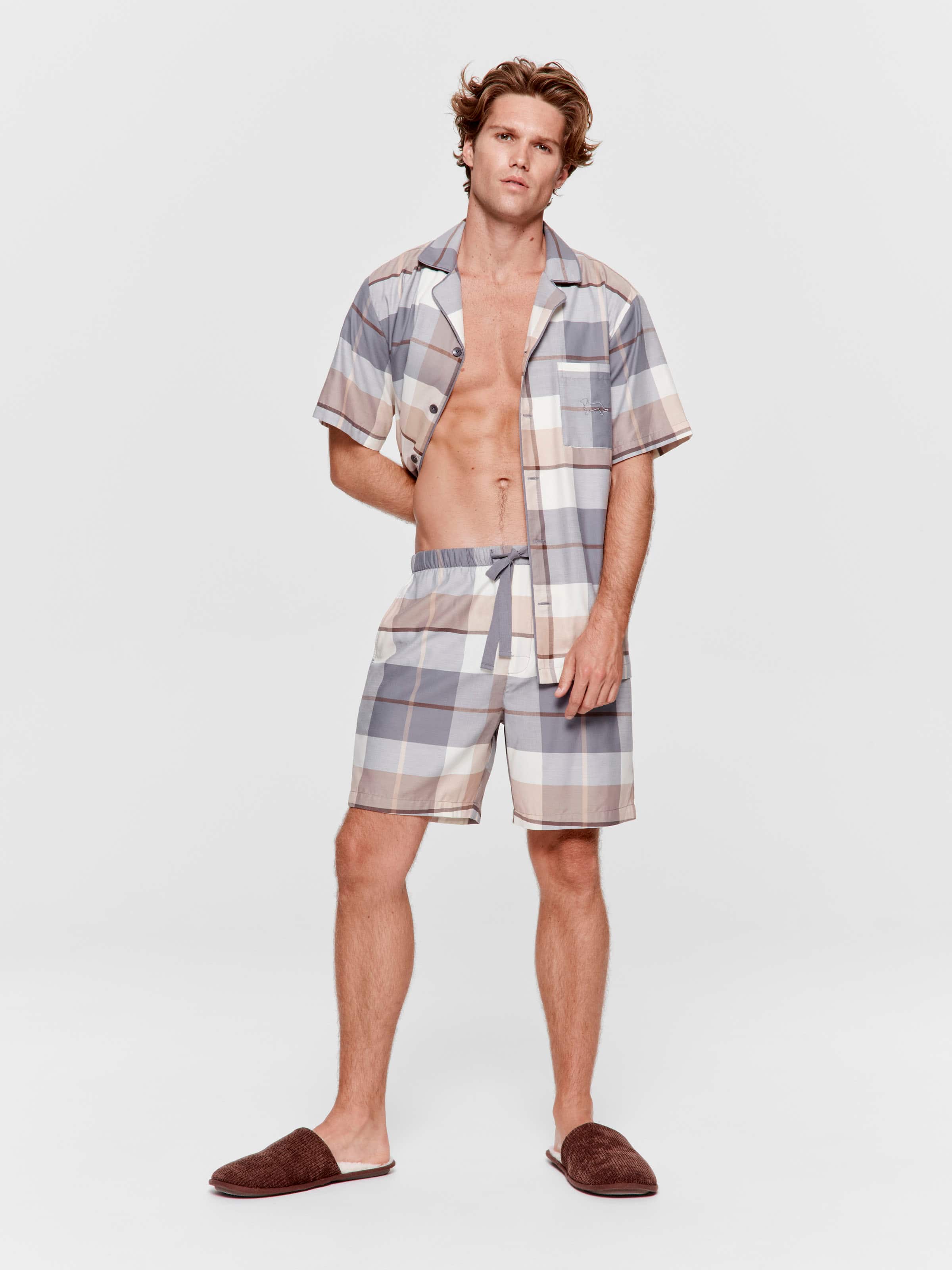 Grey Check Short Sleeve Pj Set