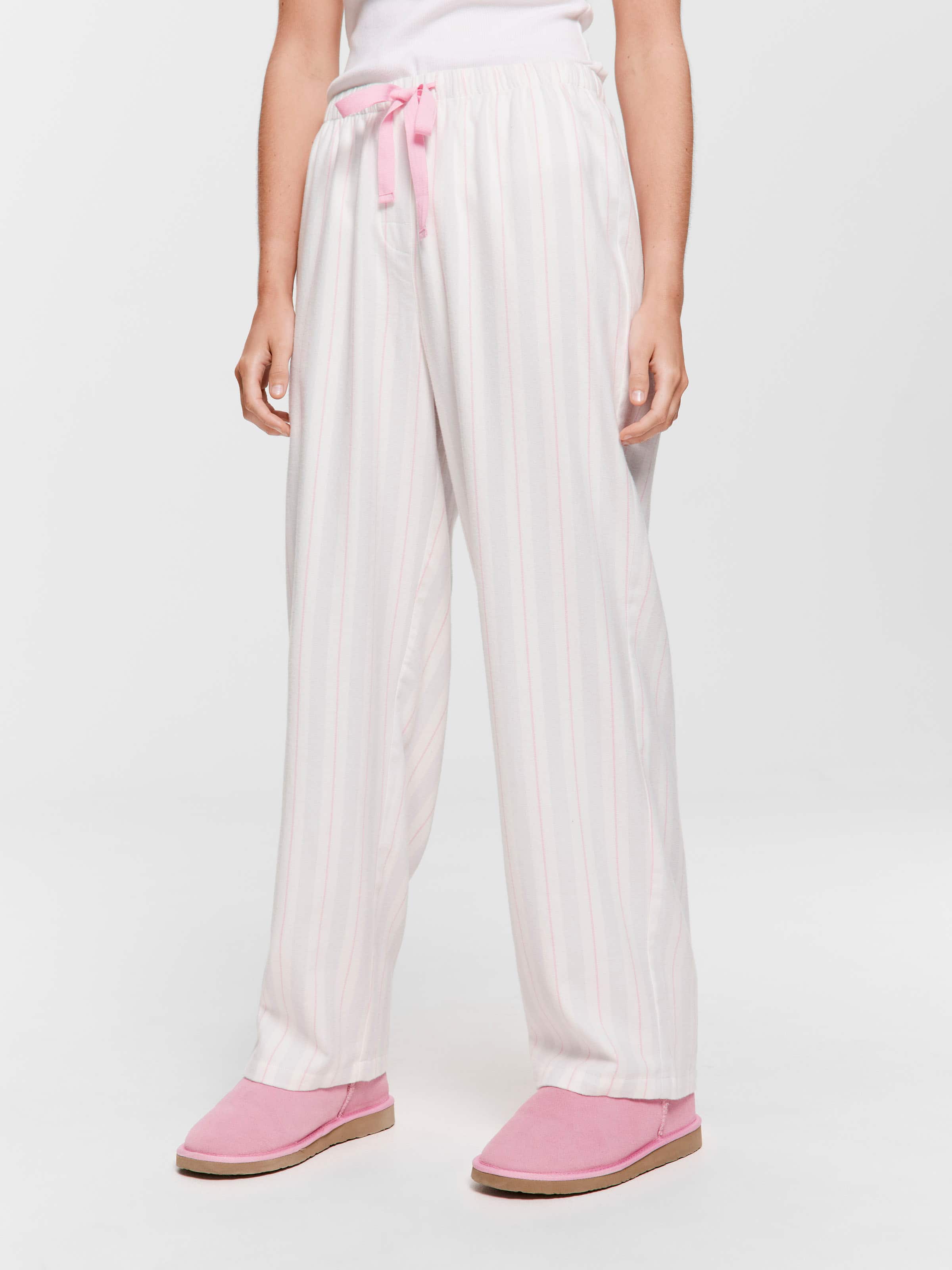 Pink & Grey Stripe Classic Flannelette Pj Pant