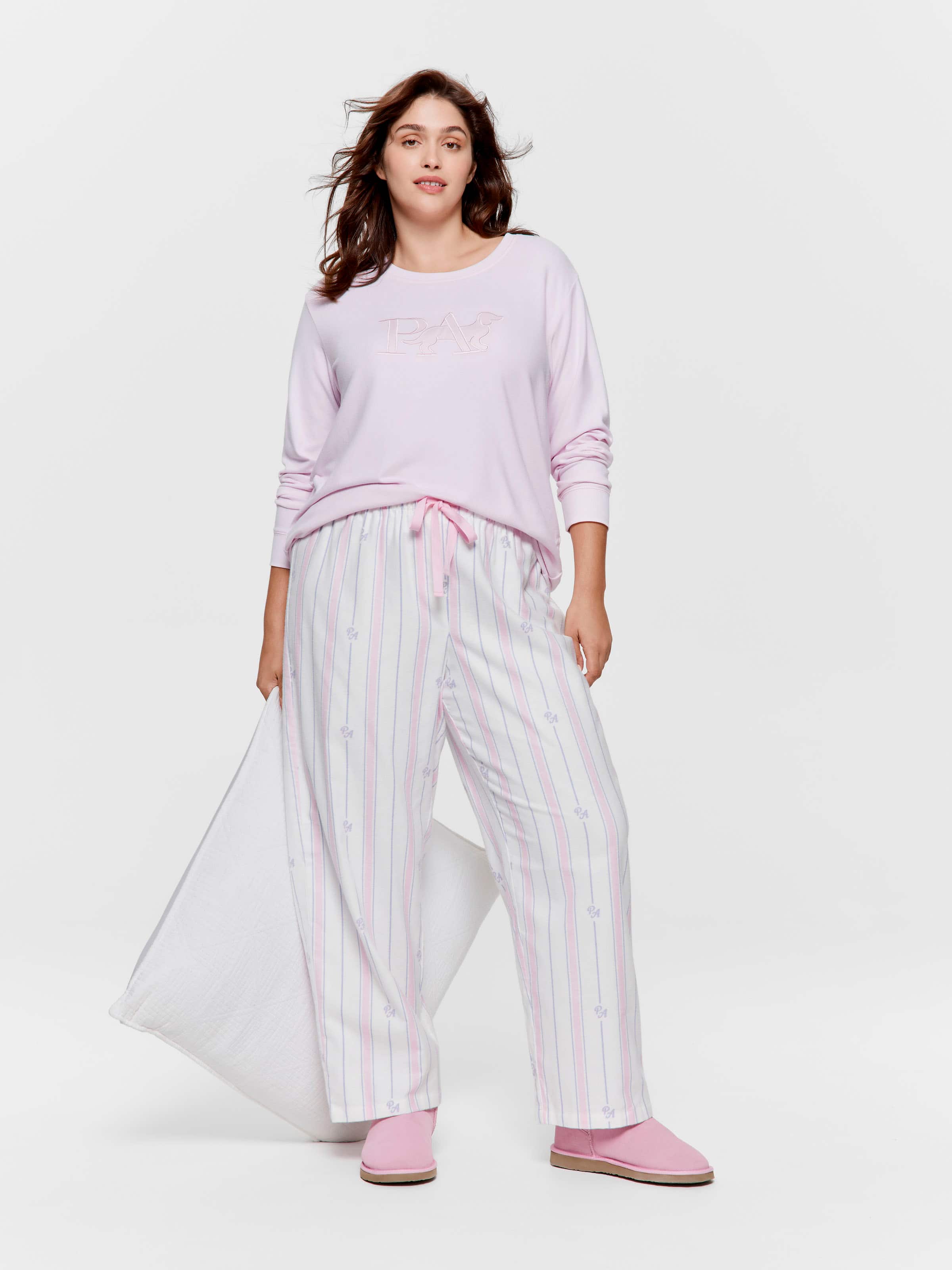 P.A. Plus Pink & Lilac Stripe Flannelette Pj Pant