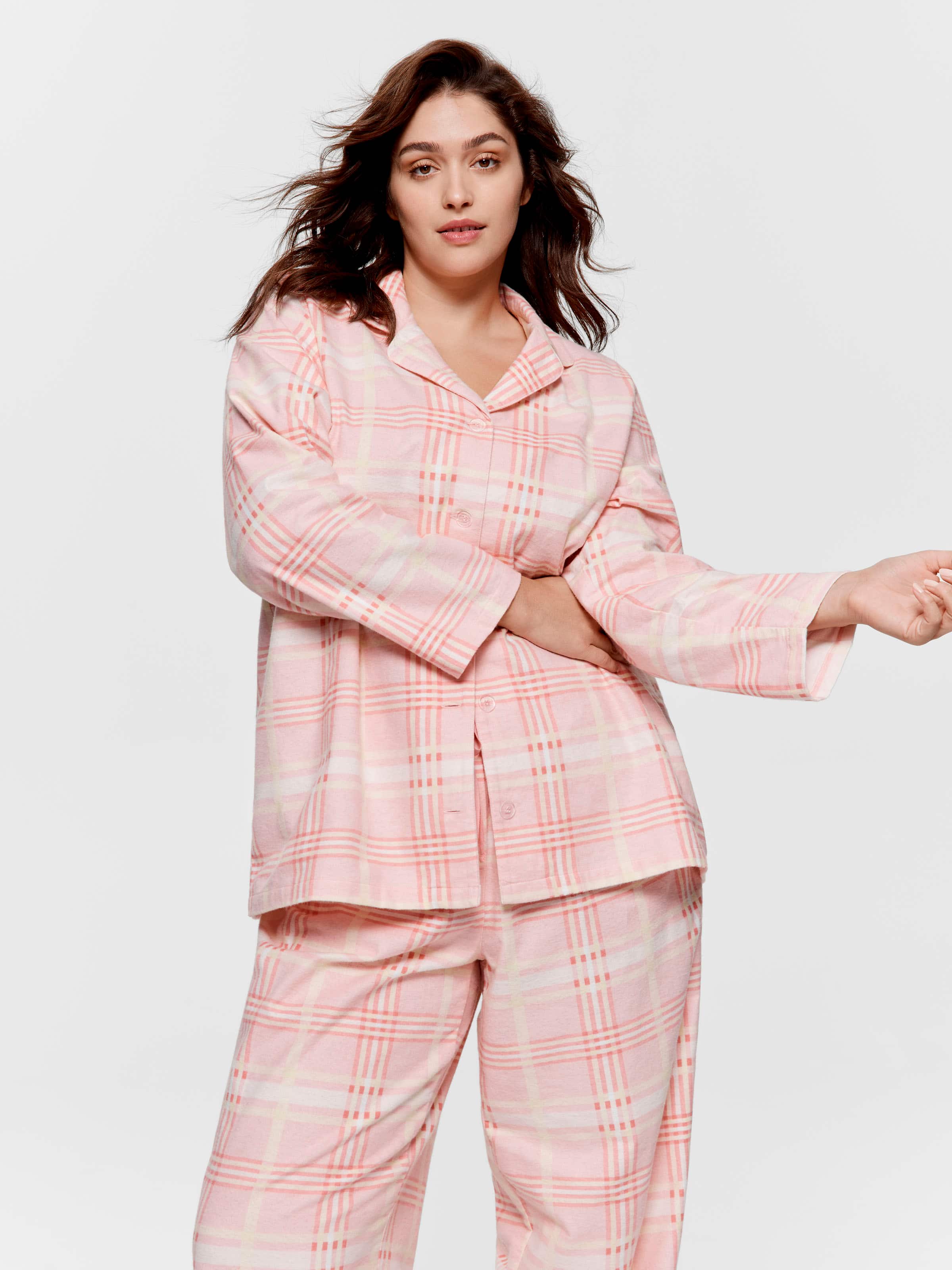 P.A. Plus Peach Check Classic Flannelette Pj Set