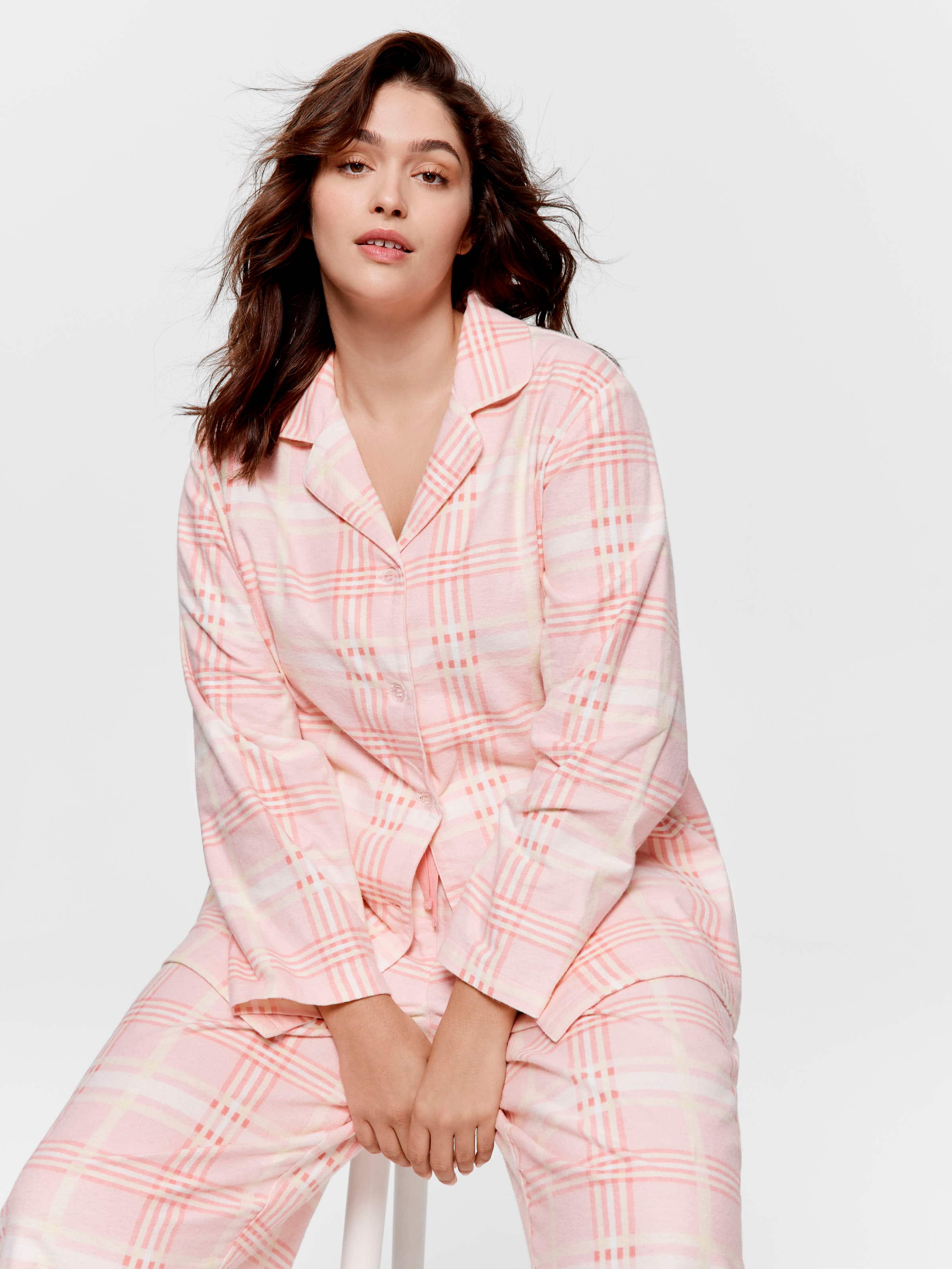 P.A. Plus Peach Check Classic Flannelette Pj Set