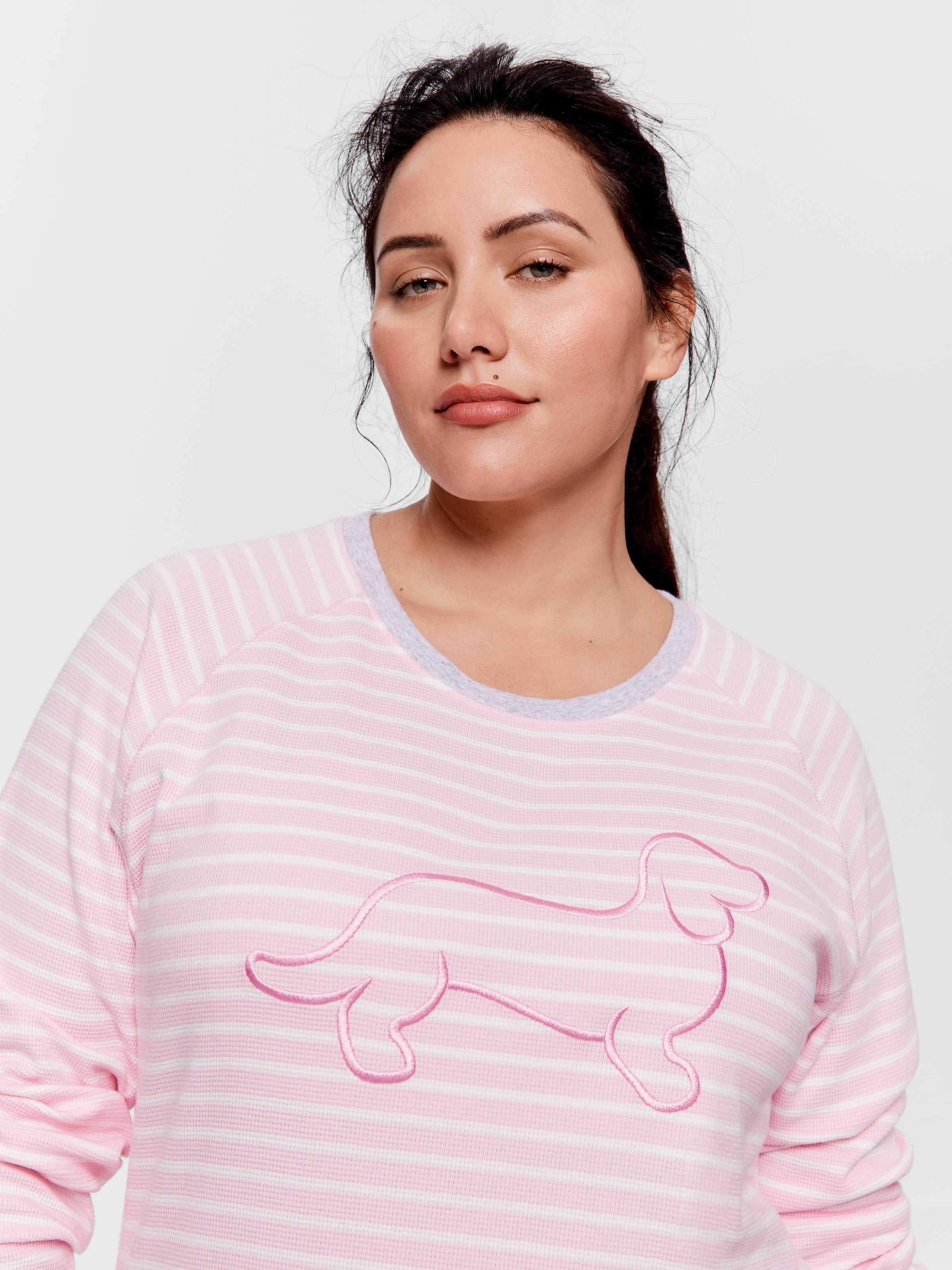 P.A. Plus Pink Waffle Stripe Long Sleeve Top