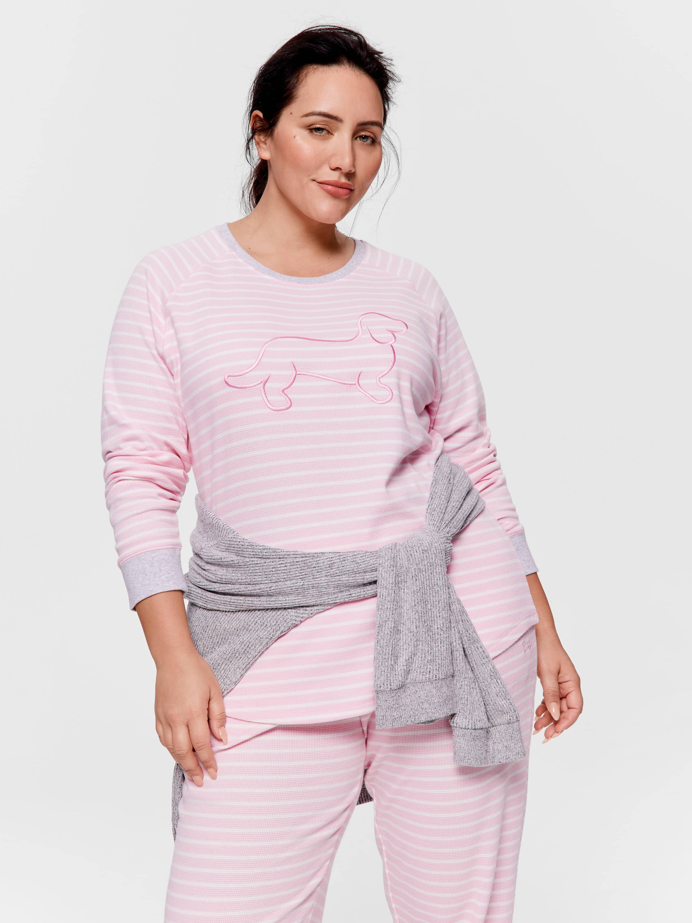 P.A. Plus Pink Waffle Stripe Long Sleeve Top