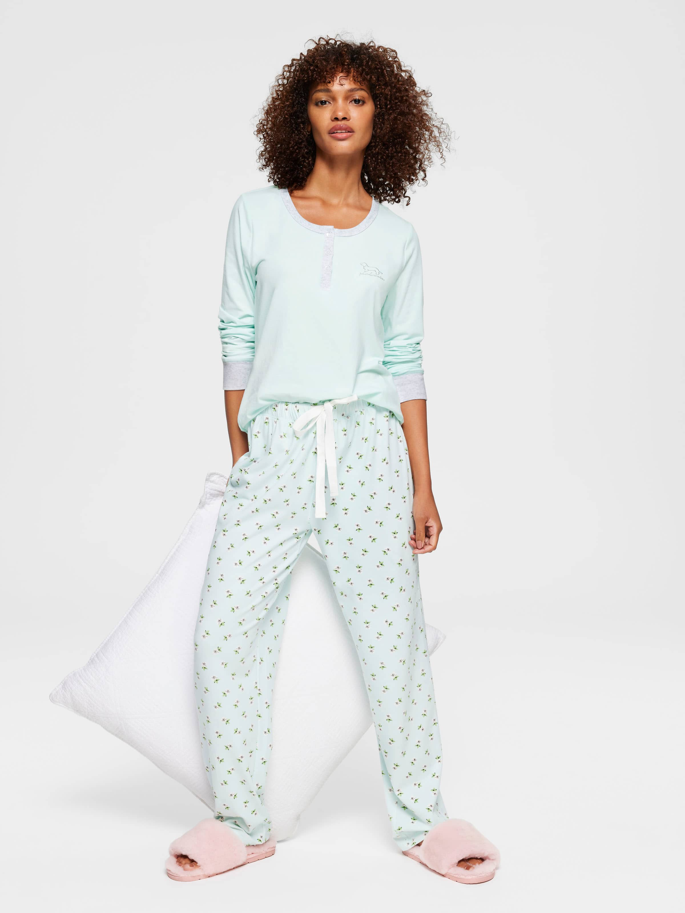 Mint Floral Tapered Pj Pant - Peter Alexander Online