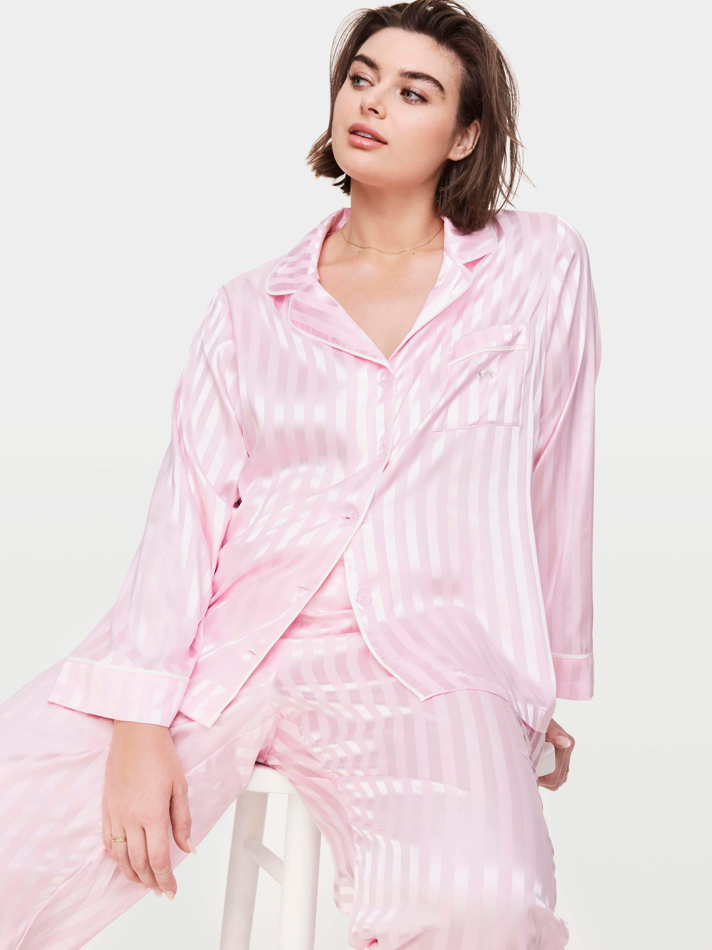 P.A. Plus Long Pink Chic Stripe Pj Set Pink - Peter Alexander Online